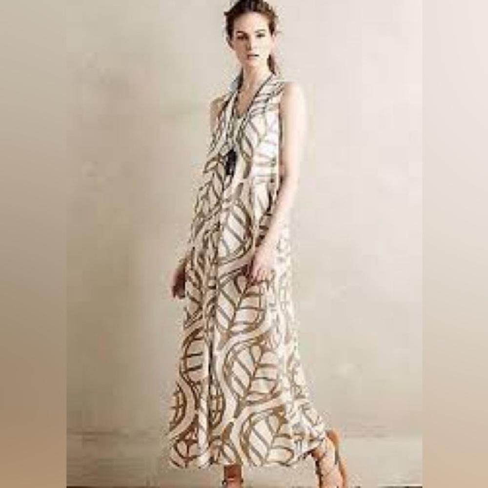 WHIT TWO Anthropologie Abstract Print Sleeveless Maxi Dress Size M